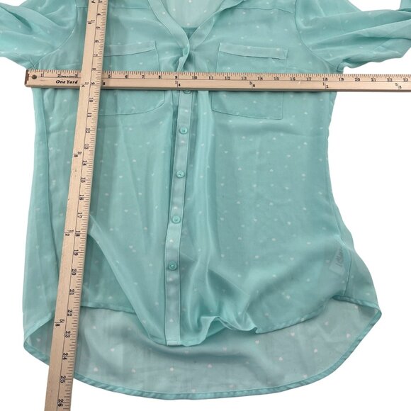 Express The Portofino Shirt Medium Mint Green Sheer Long Sleeve Button-Down - Picture 3 of 5